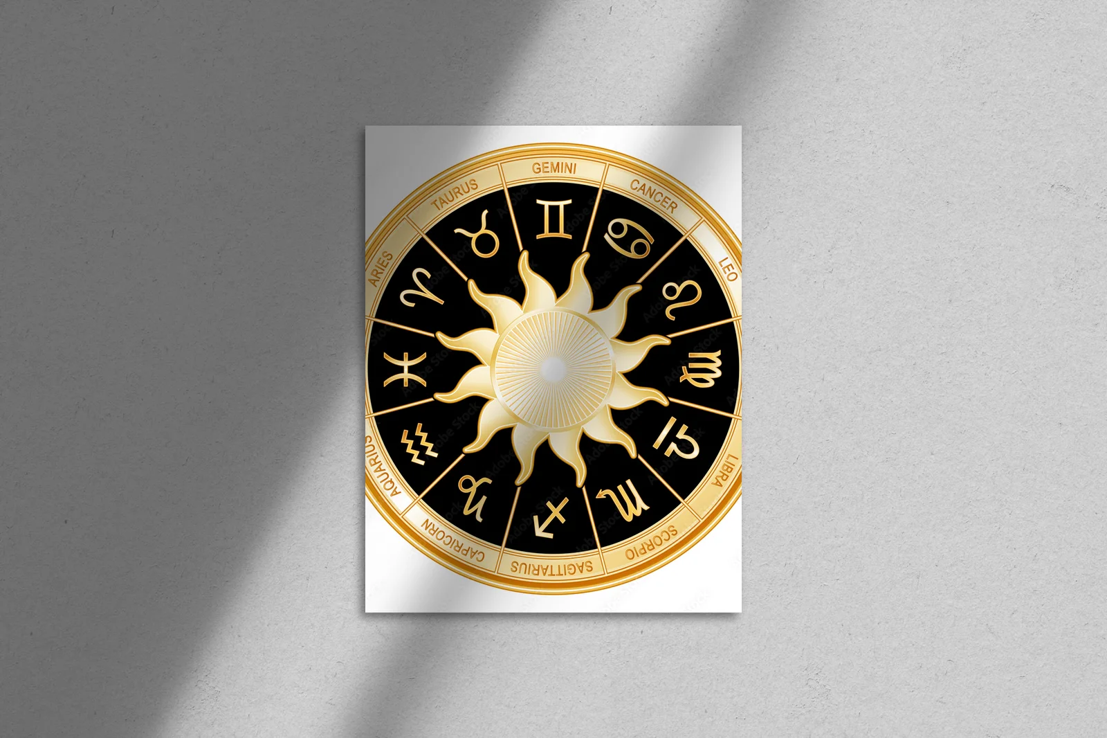 Złote symbole zodiaku w czarnej mandali