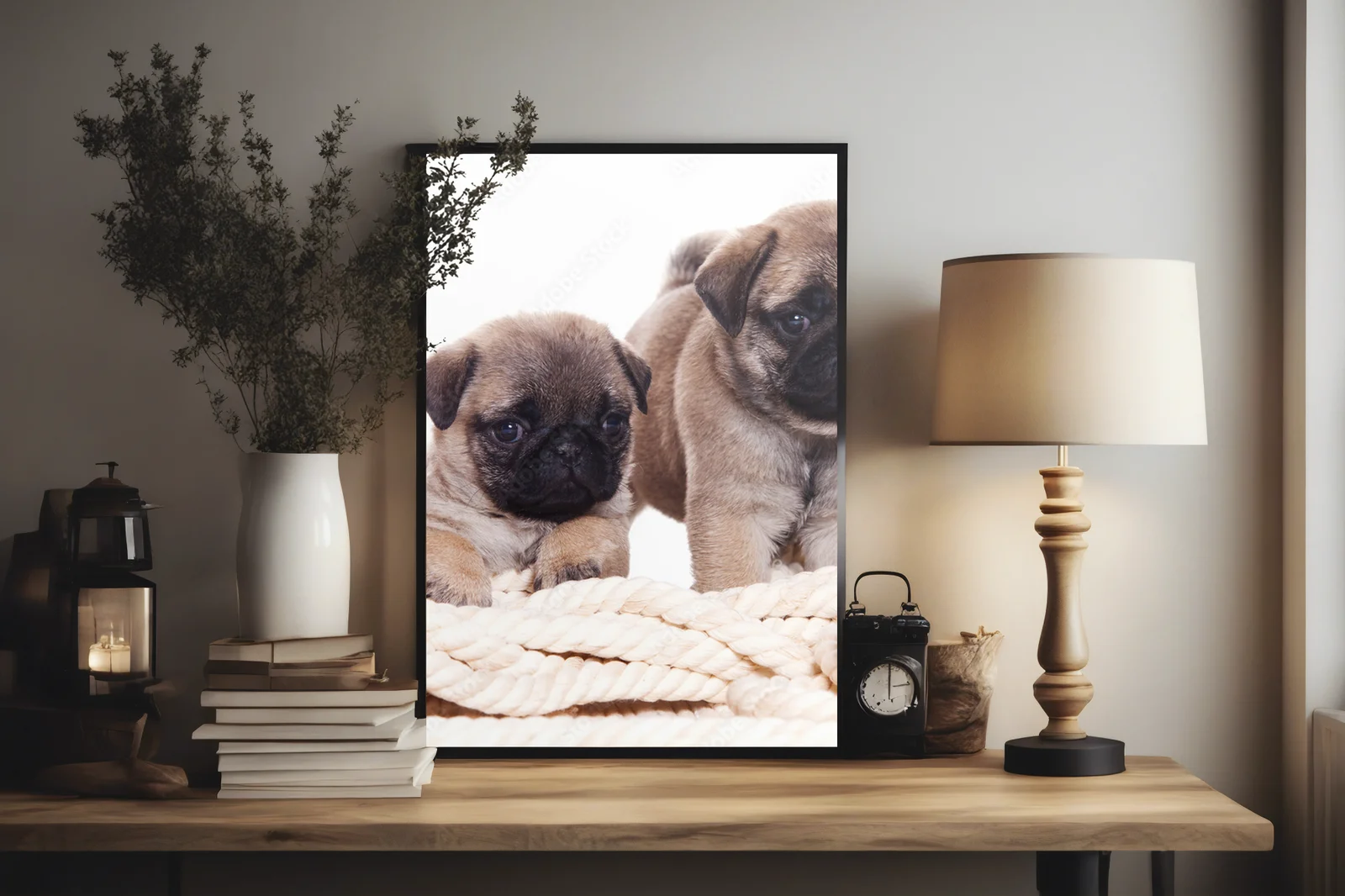 Uroczy Pug w harmonii bieli