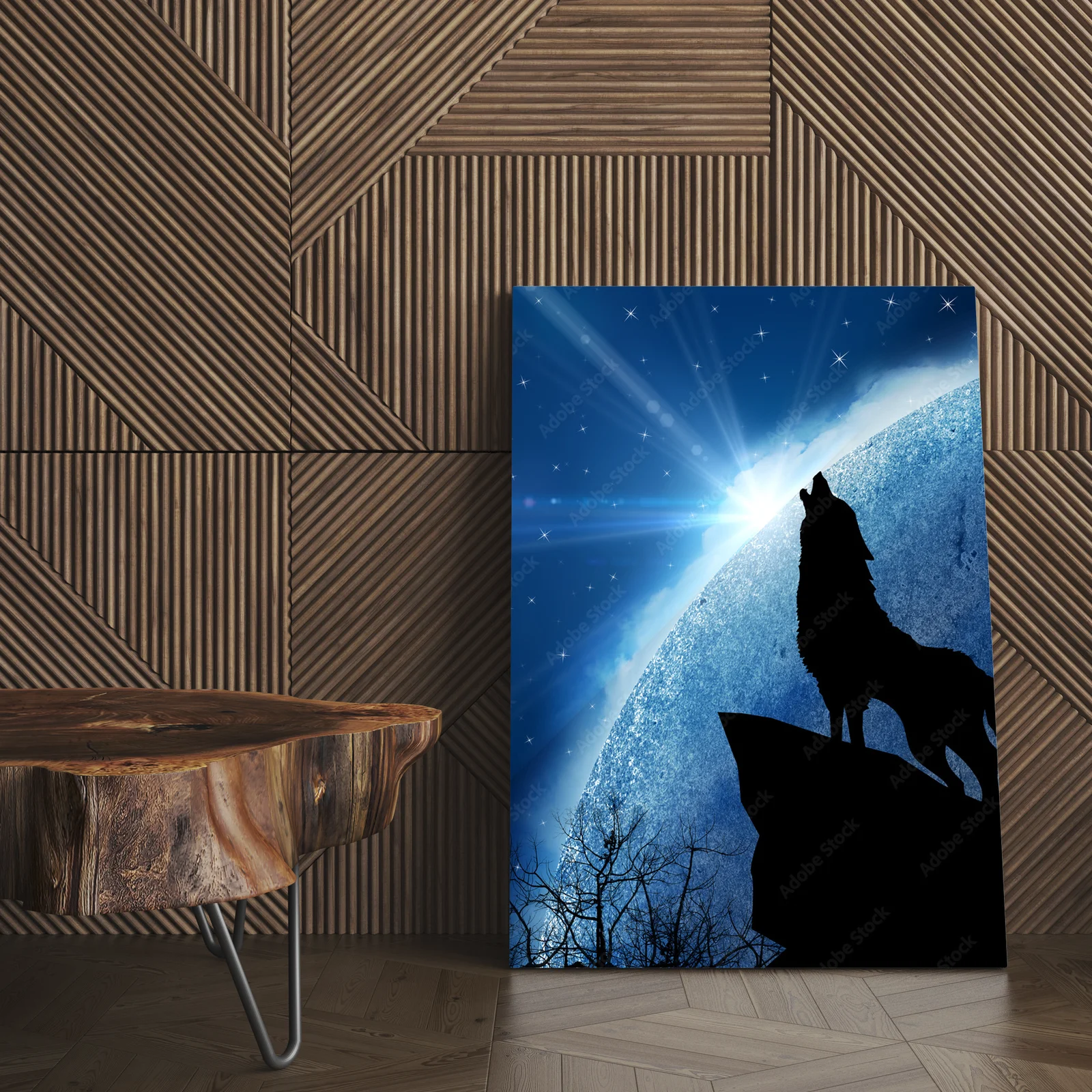 Wolf w księżycowej symfonii nocnego nieba