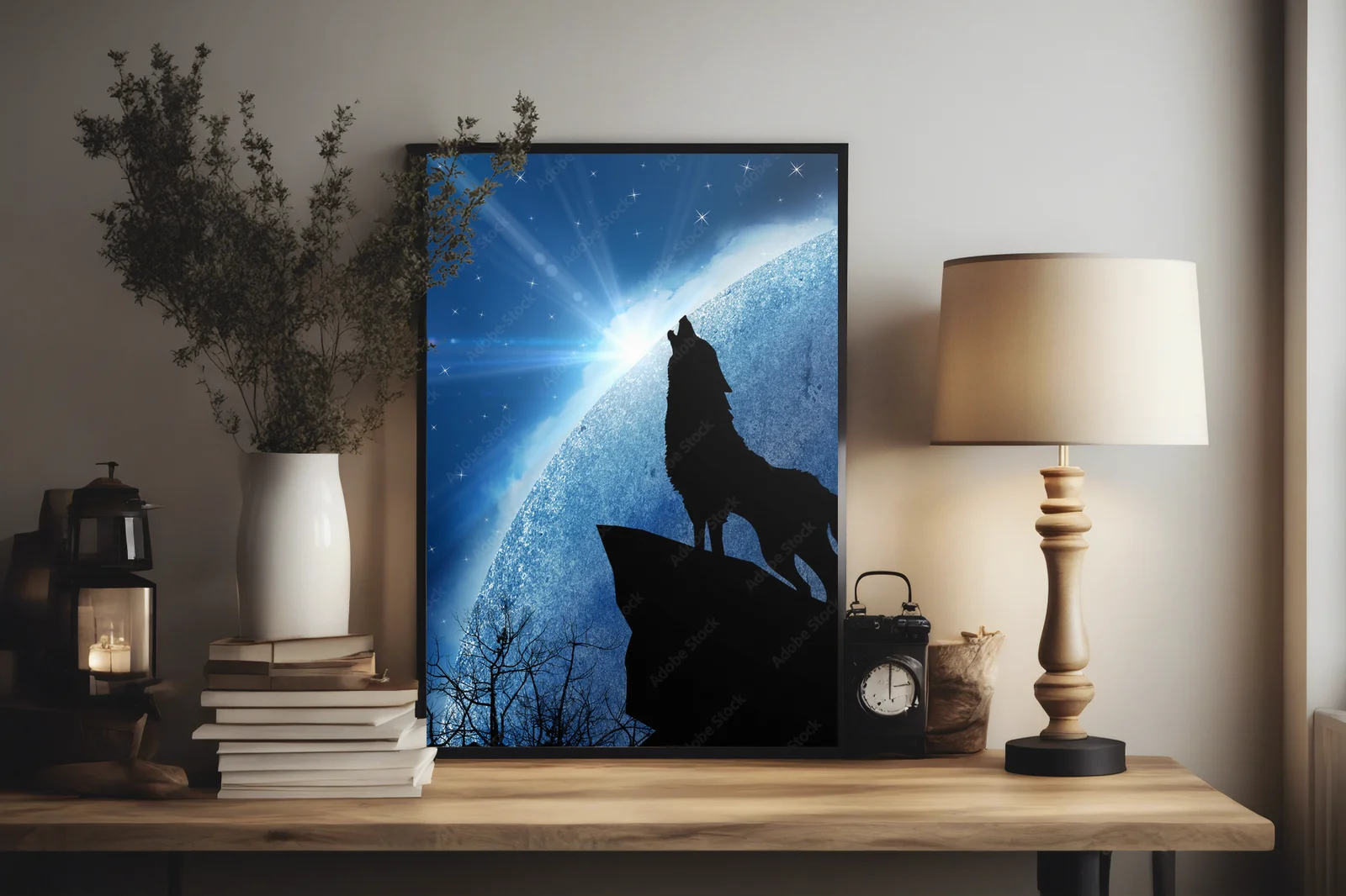 Wolf w księżycowej symfonii nocnego nieba