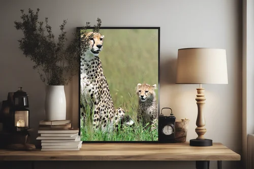 Cudowny duet geparda i jej młodego w Serengeti