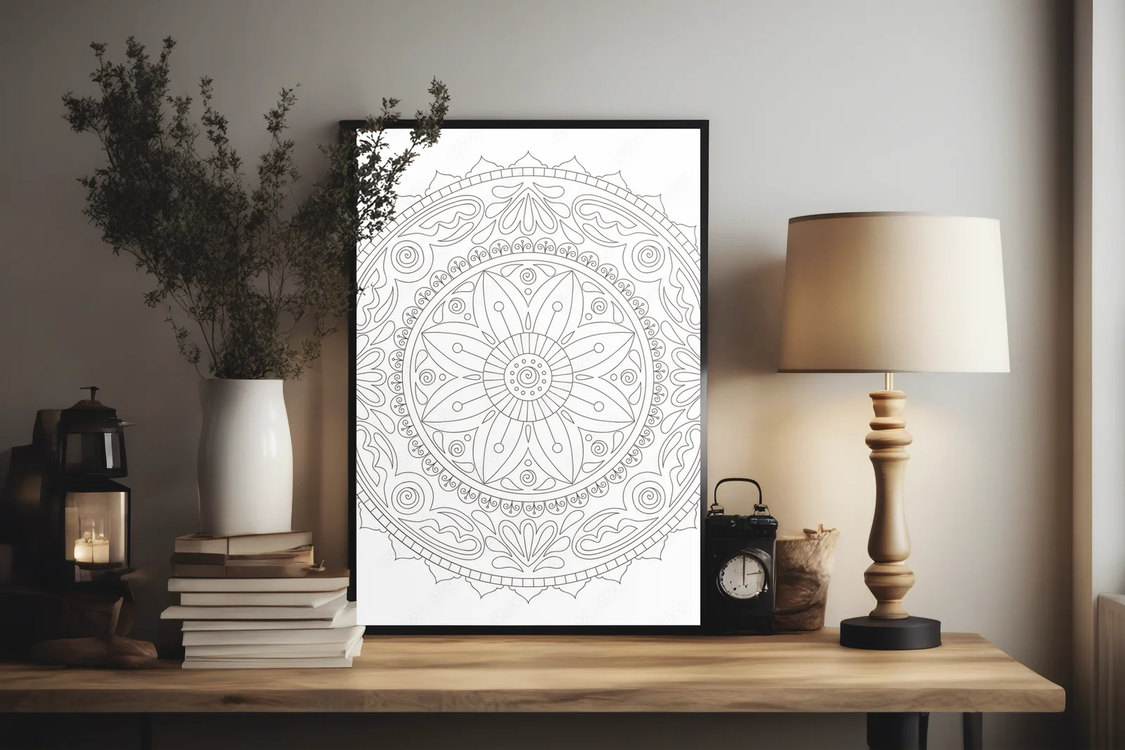 Elegancka mandala w białych odcieniach harmonii