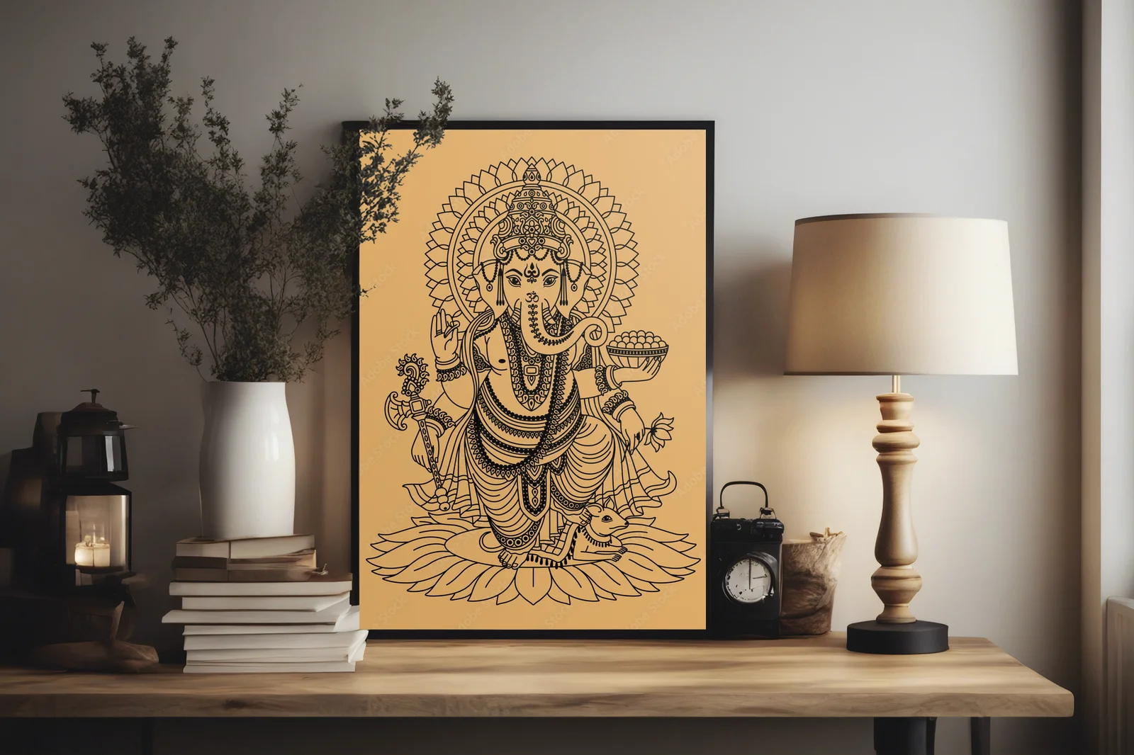 Słoneczny bóstw Ganesha w złotych odcieniach