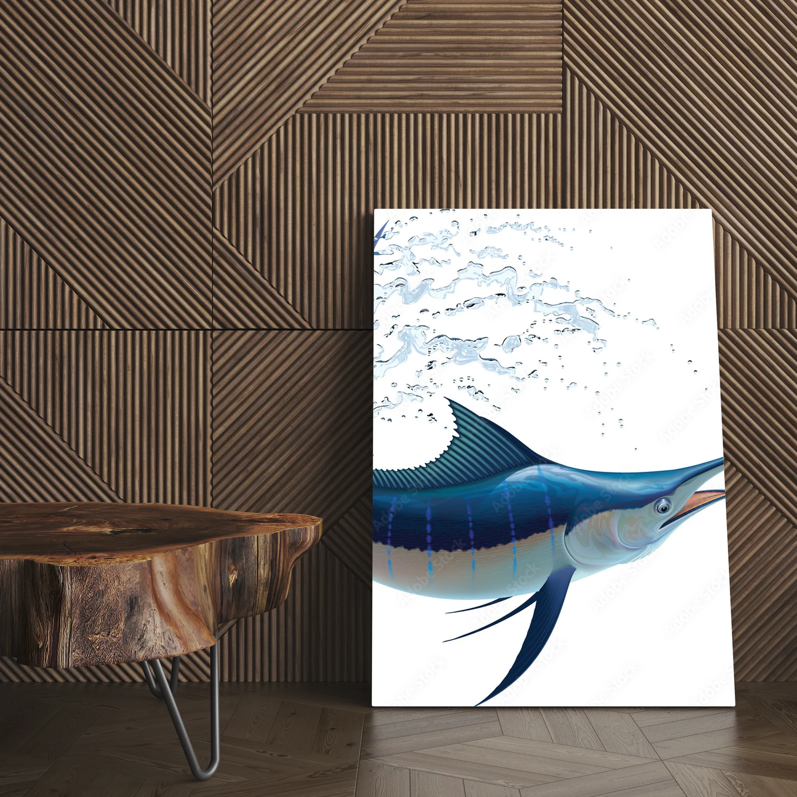 Fascynujący błękitny marlin w świetlistej bieli