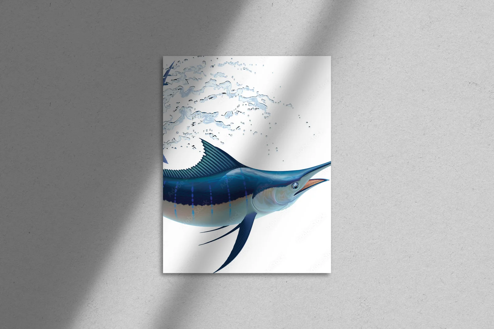 Fascynujący błękitny marlin w świetlistej bieli