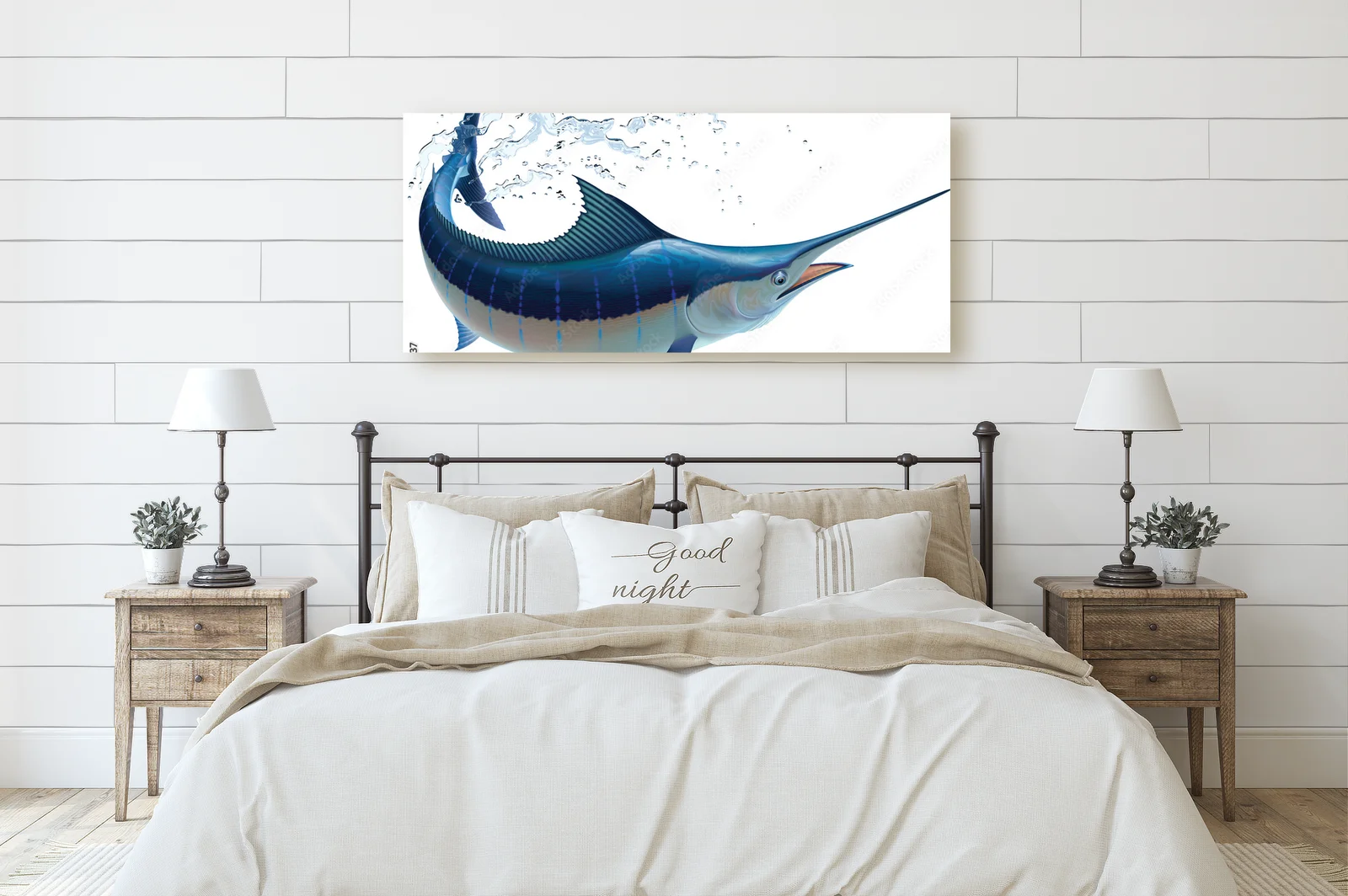 Fascynujący błękitny marlin w świetlistej bieli