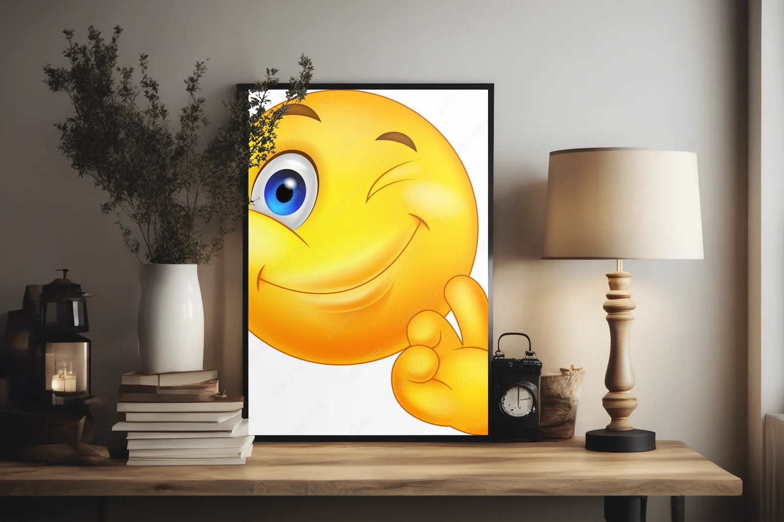 Radosna emotikona z gestem "OK" w pastelowych barwach