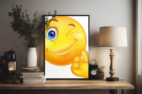 Radosna emotikona z gestem "OK" w pastelowych barwach