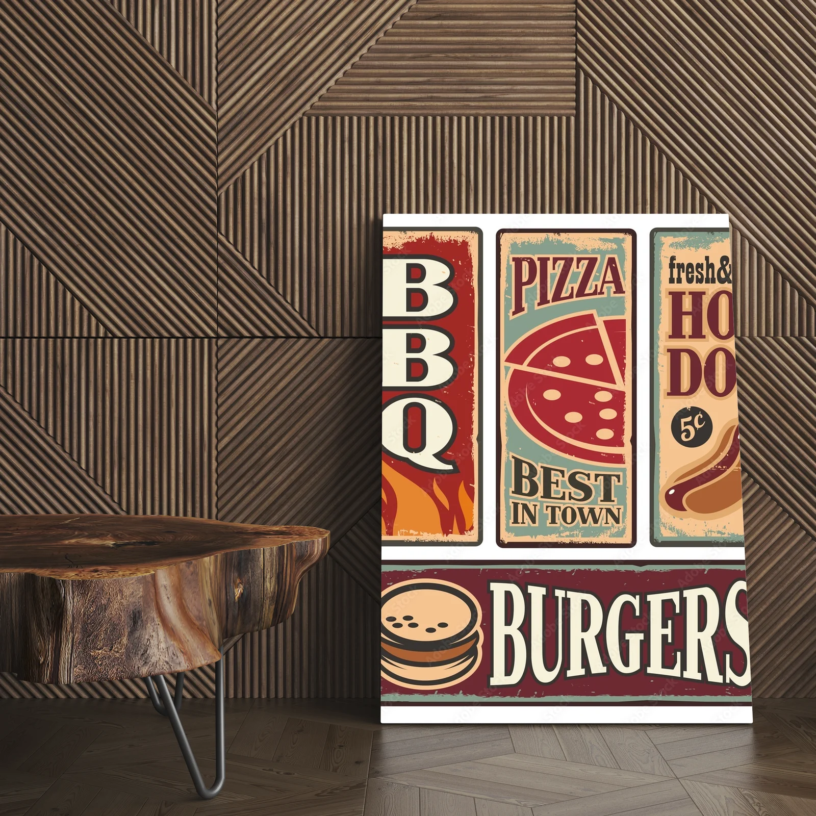 Vintage oznakowanie fast food w klasycznych barwach