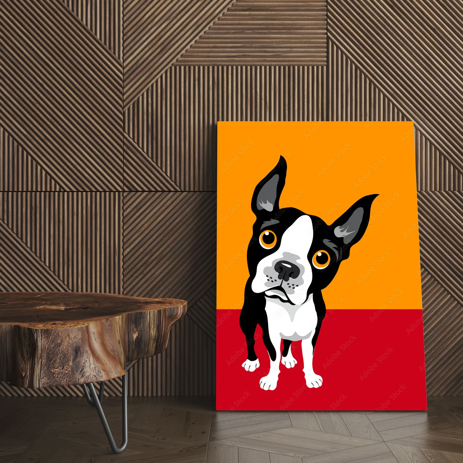 Zabawne ilustracje buldogów bostońskich w żywych kolorach