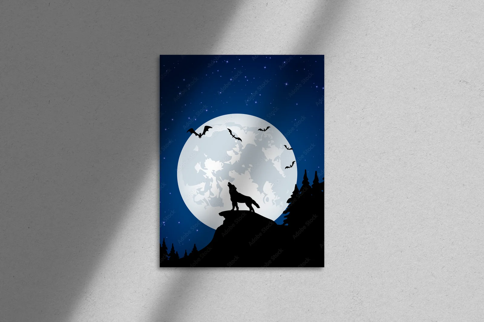 Magiczne nocne pejzaże z wilkiem i księżycem