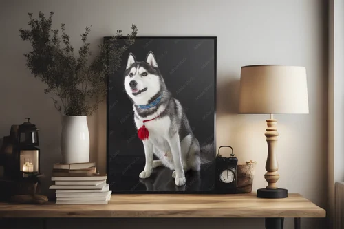 Urok syberyjskiego husky na głębokim tle