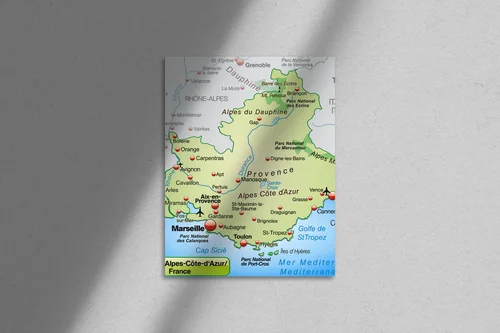 Pastelowa mapa Provence-Alpes-Côte-d-Azur