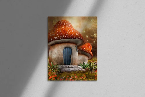 Baśniowy domek z muchomora w leśnych odcieniach