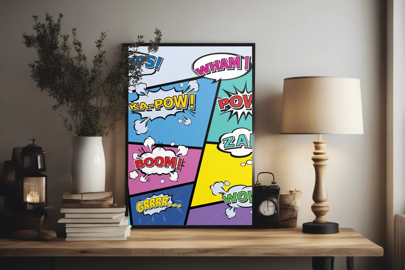 Pop-artowa kompozycja pełna humoru i kolorów