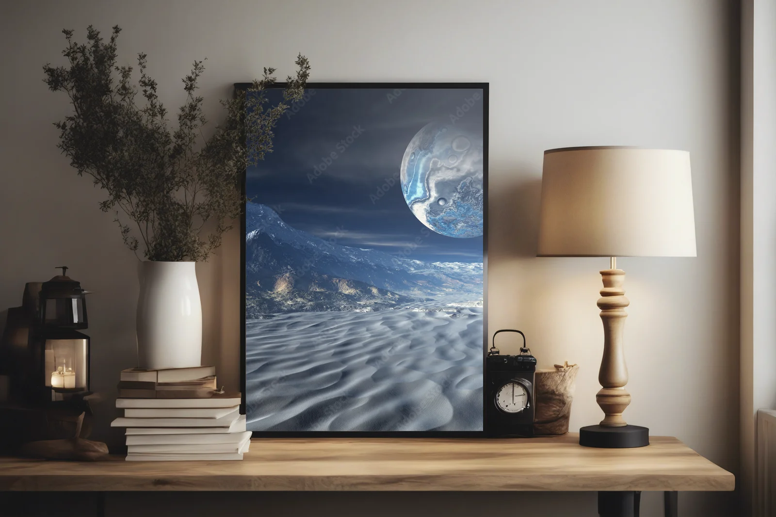 Futurystyczna planetarna sceneria w galaktycznych odcieniach