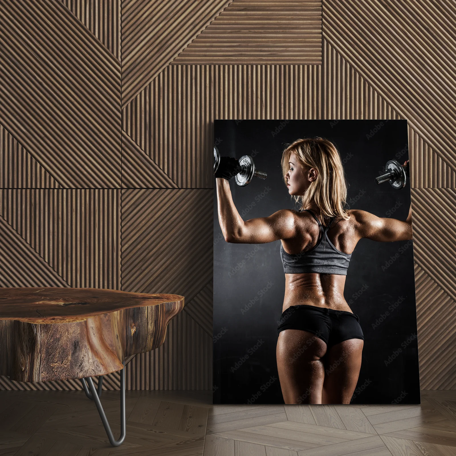 Mistyka siły: Fitness z hantlami w ciemnej aranżacji