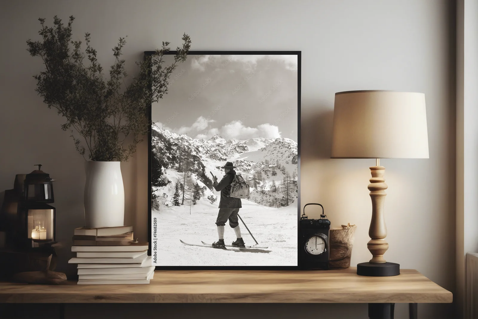 Vintage narciarskie wspomnienia w monochromatycznych tonach