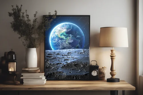 Nocna panorama Ziemi z powierzchni Księżyca