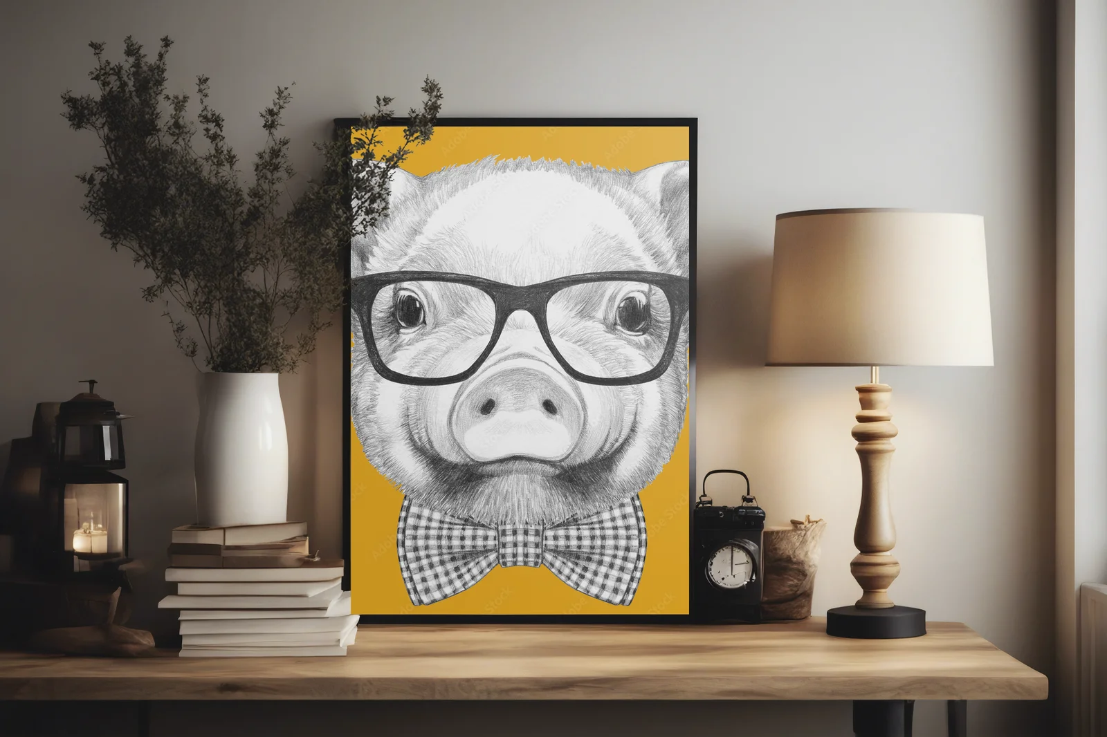 Elegancki portret uroczej świnki w okularach
