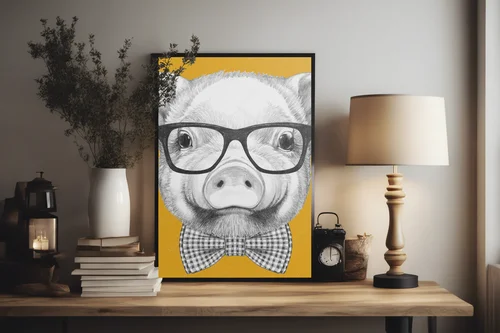 Elegancki portret uroczej świnki w okularach