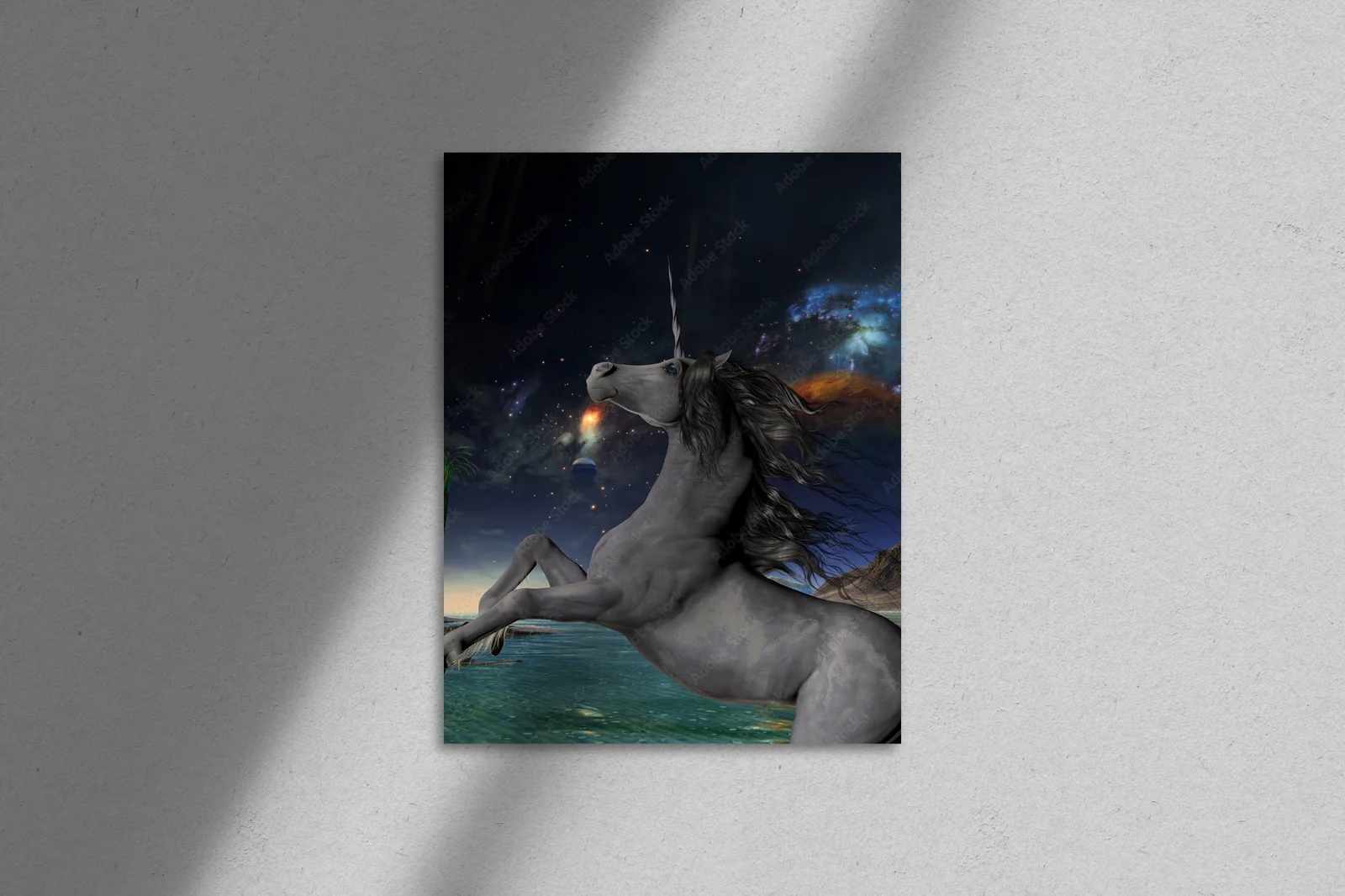 Magicznym świat elfów i jednorożców w nocnej palecie