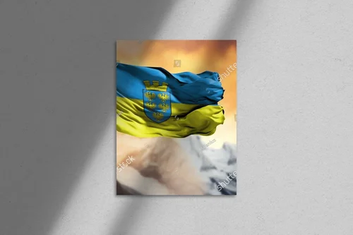 Flaga Dolnej Austrii na tle kolorowego nieba
