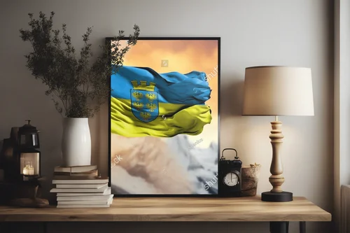 Flaga Dolnej Austrii na tle kolorowego nieba