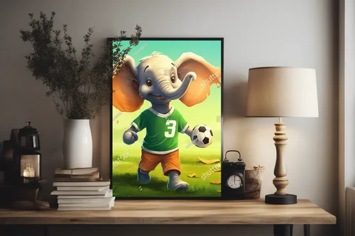 Radosny słoń na boisku: kolorowa kompozycja sportowa