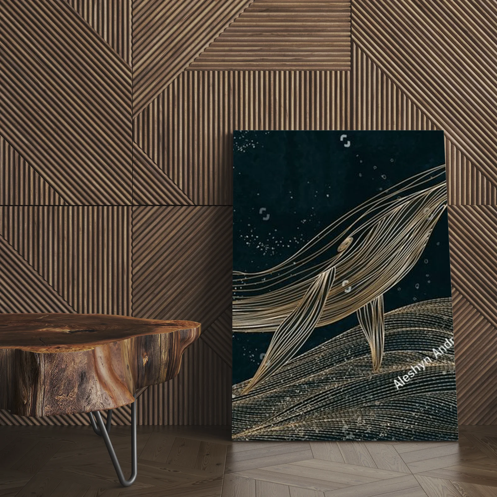 Wyrafinowana głębia oceanu w złotych liniach