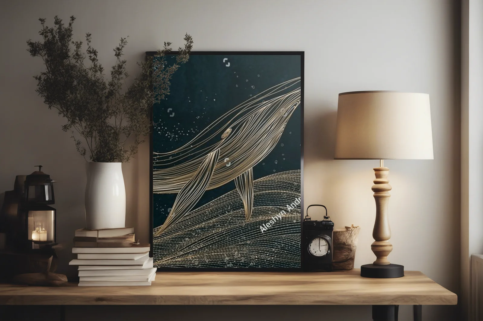 Wyrafinowana głębia oceanu w złotych liniach