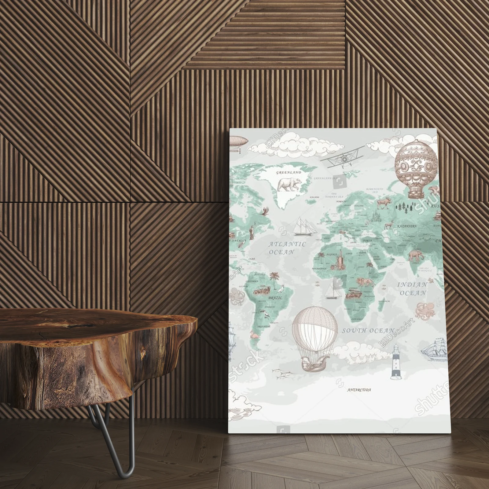Retro mapa świata z balonami w pastelowych odcieniach