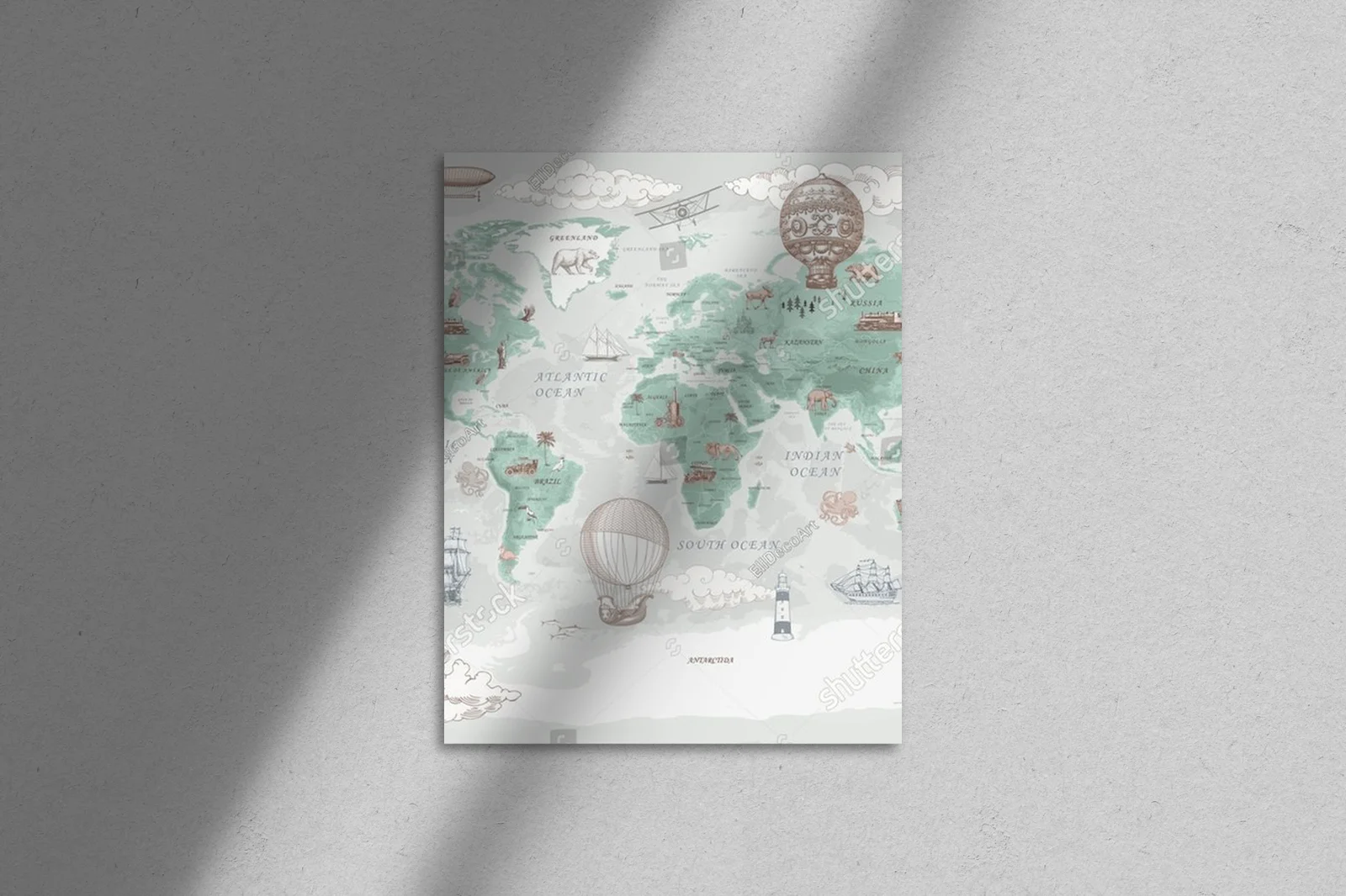 Retro mapa świata z balonami w pastelowych odcieniach