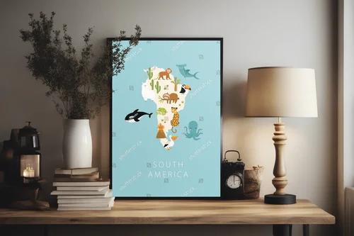 Kolorowa mapa Ameryki Południowej z uroczymi zwierzętami