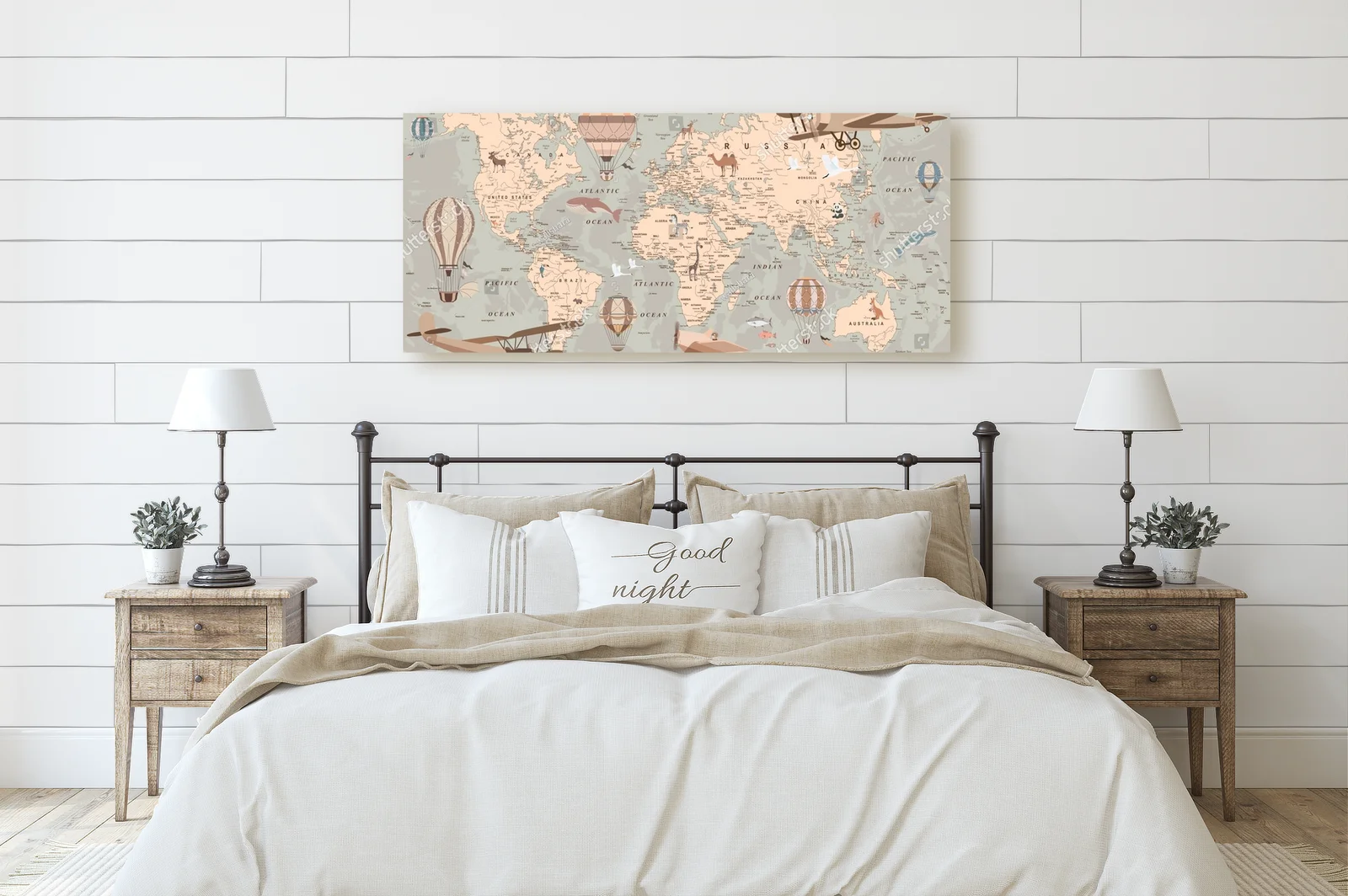 Retro mapa świata z balonami i zwierzętami