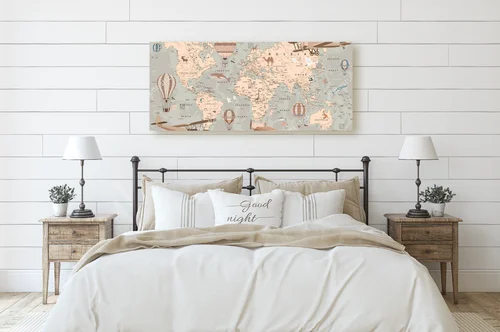 Retro mapa świata z balonami i zwierzętami