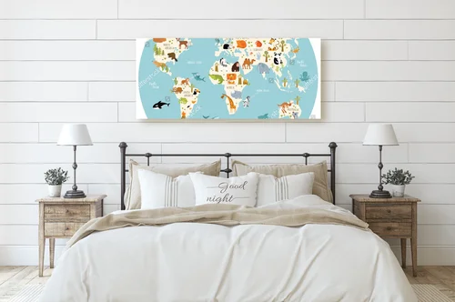 Radosna mapa świata z bajkowymi zwierzętami
