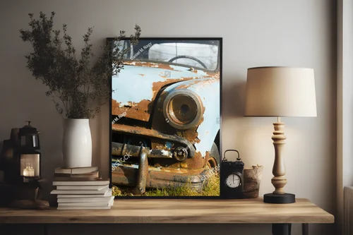 Nostalgiczny portret starego samochodu w zieleni