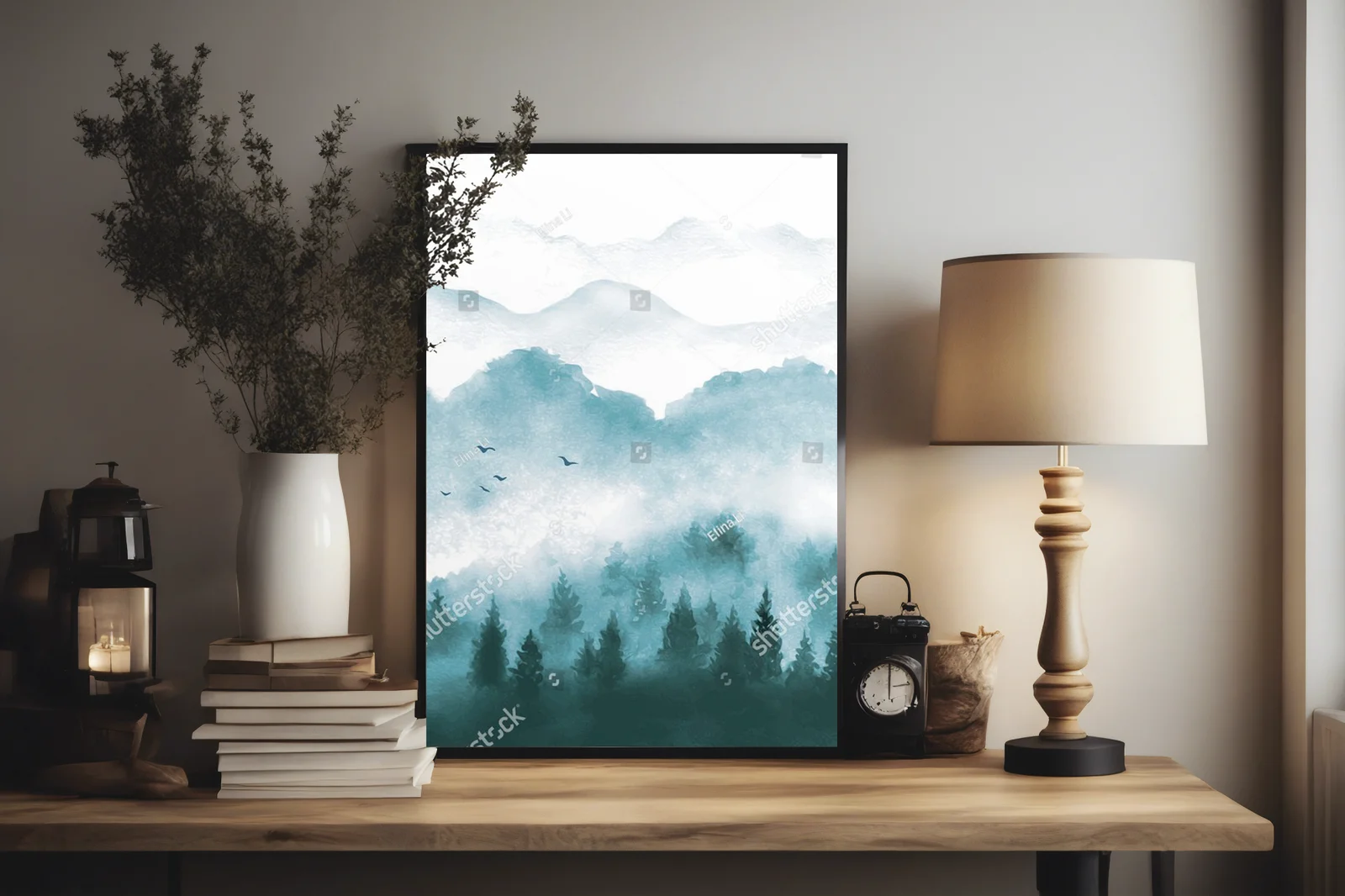 Misty Forest Landscape in Serene Green Hues