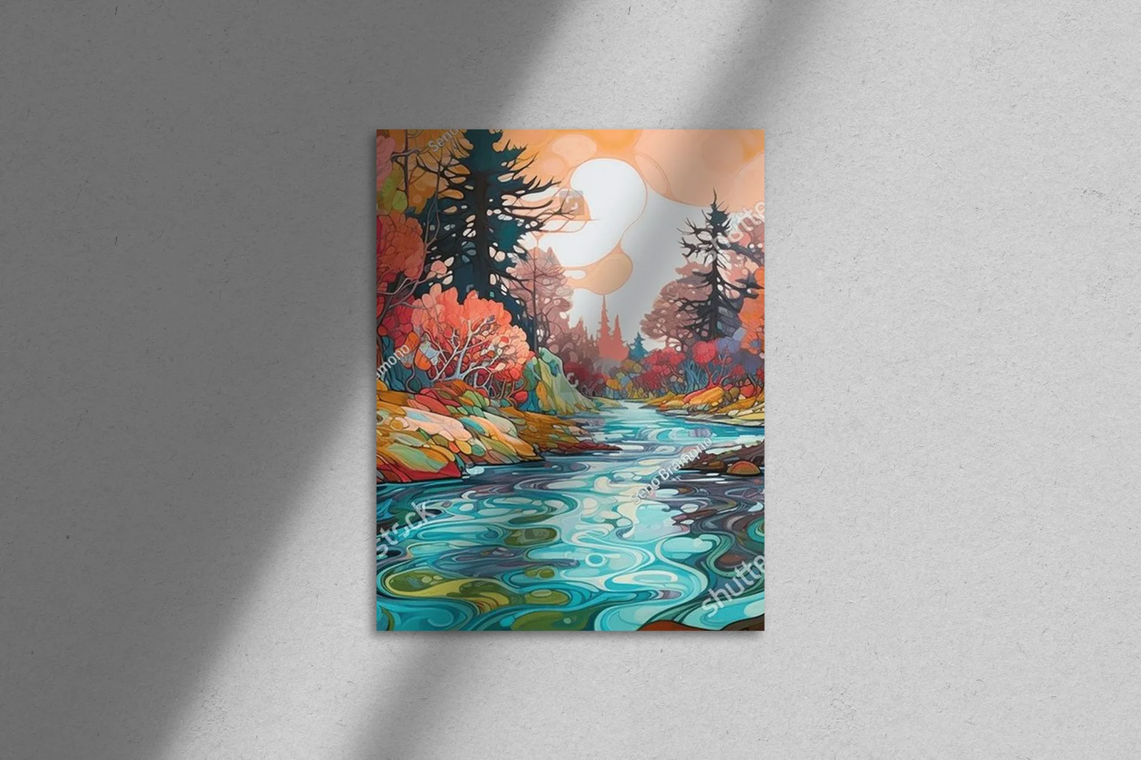 Psychedeliczna wizja rzeki w kolorach natury