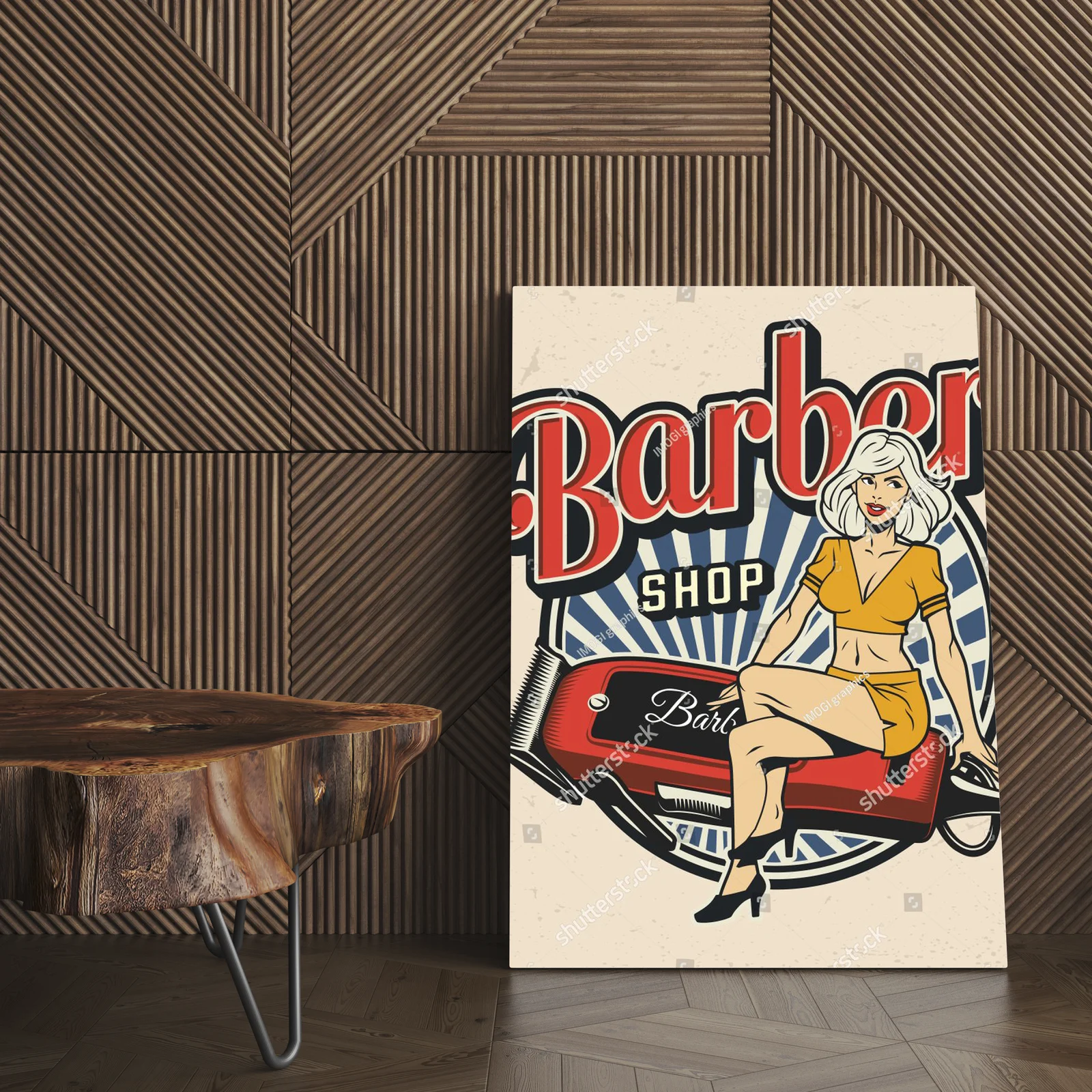 Kolorowy retro design z piękną pinup i maszynką
