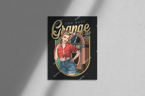 Vintage kafejka z piękną dziewczyną i jukeboxem