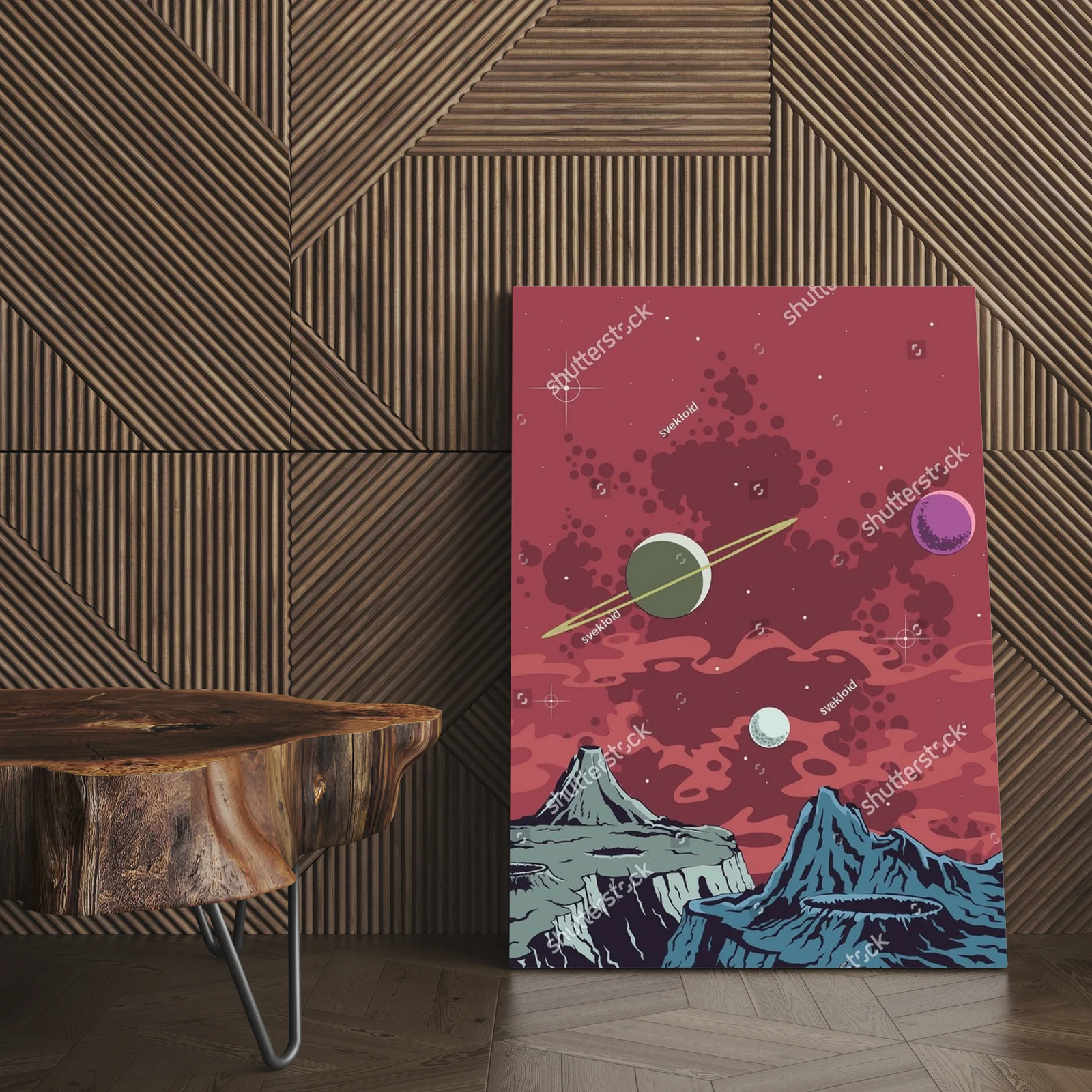 Kosmiczny krajobraz w stylu retro-futurystycznym