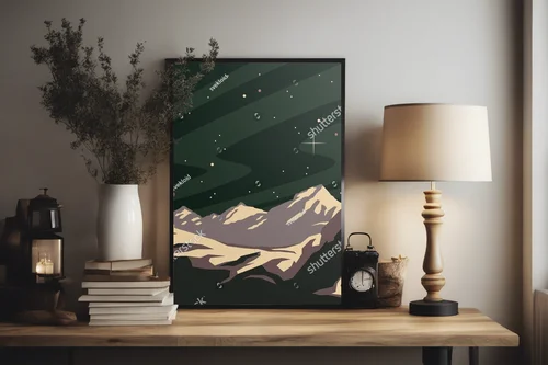 Kosmiczny pejzaż w retro stylu z lat 50-tych