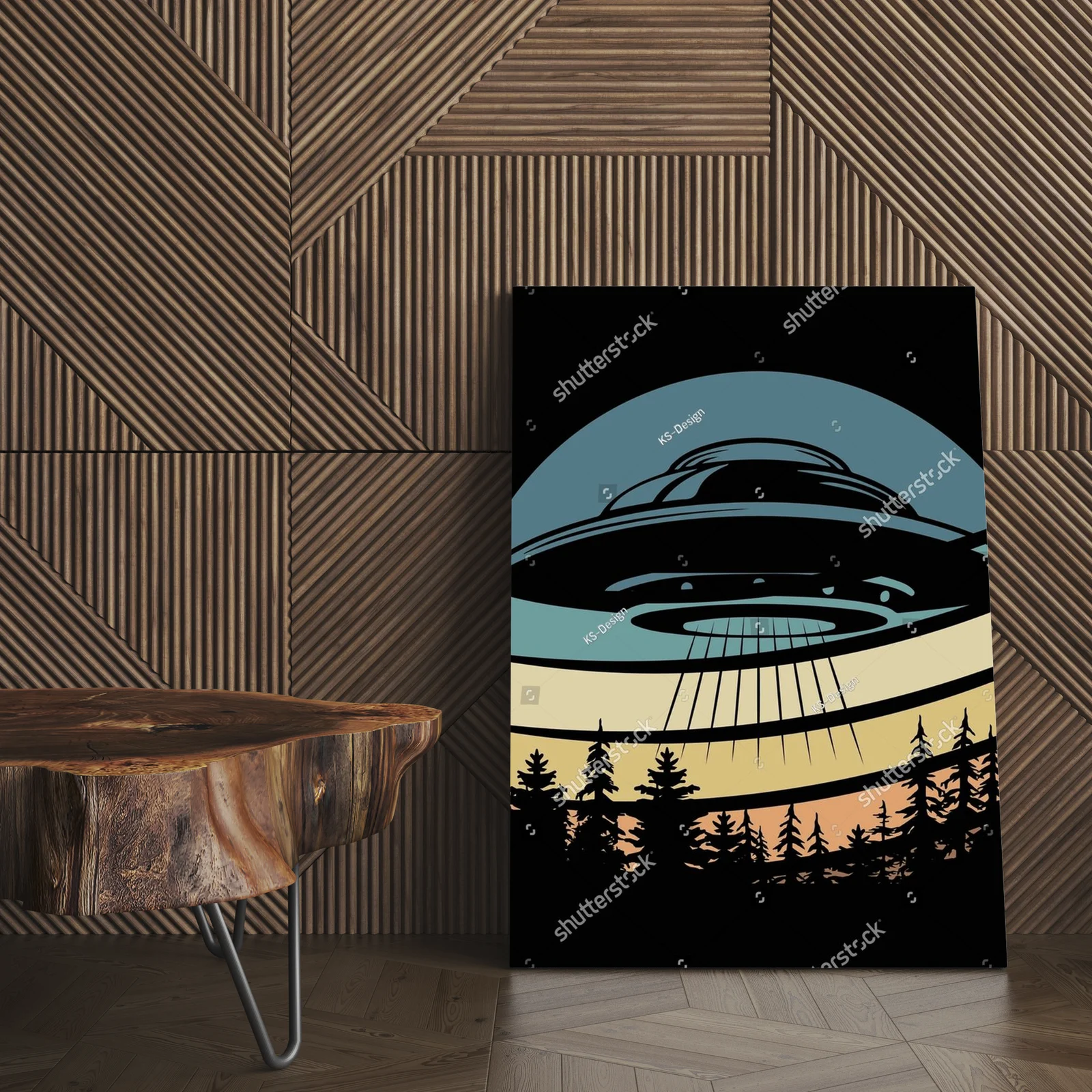 Zabawny retro alien i UFO w stylu vintage