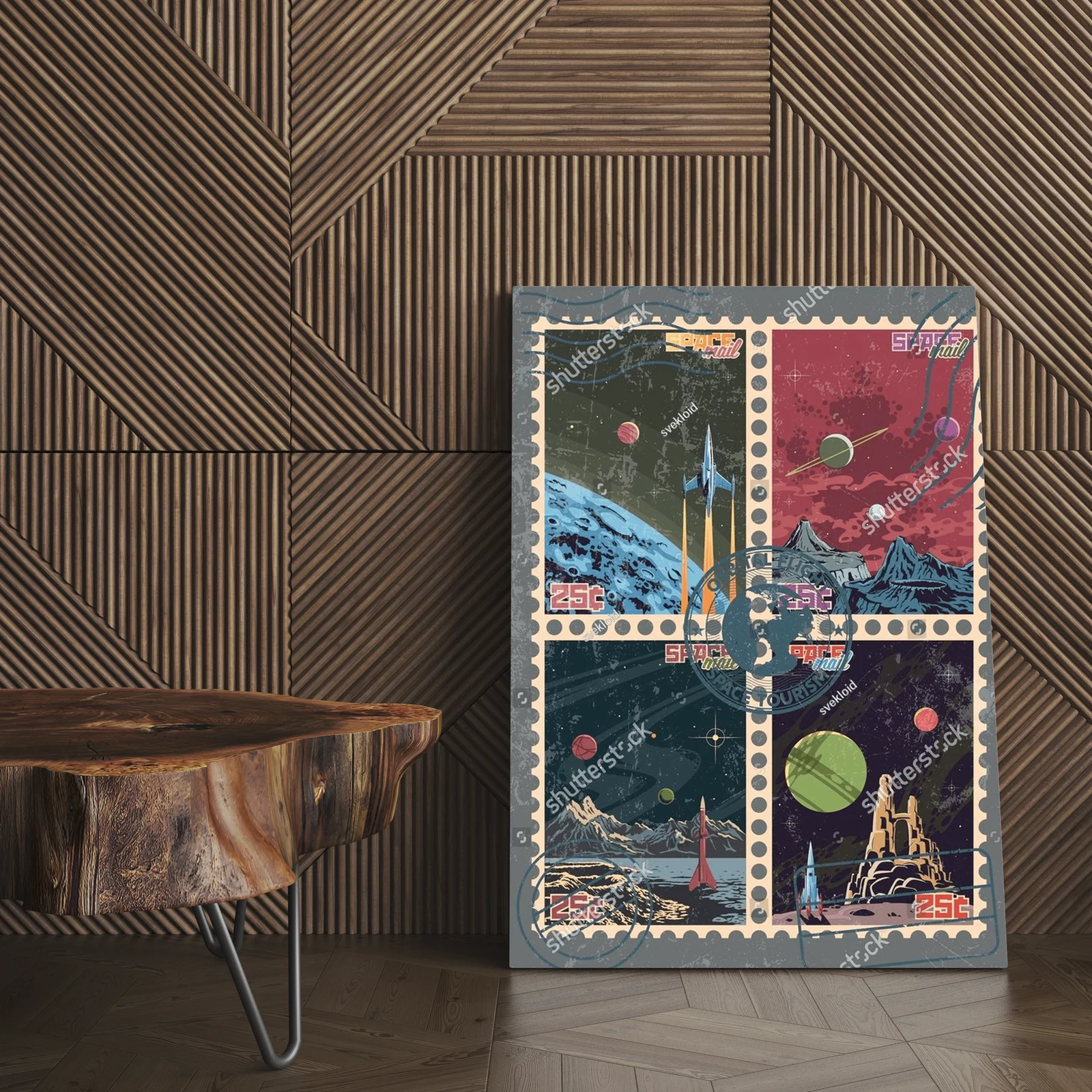 Fantastyczny pejzaż planet w stylu retrofuturystycznym