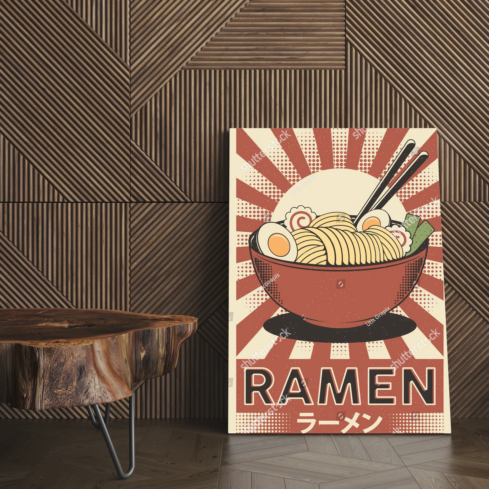 Retro japońska kompozycja ramen w ciepłych odcieniach
