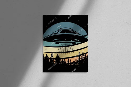 Zabawny retro alien i UFO w stylu vintage