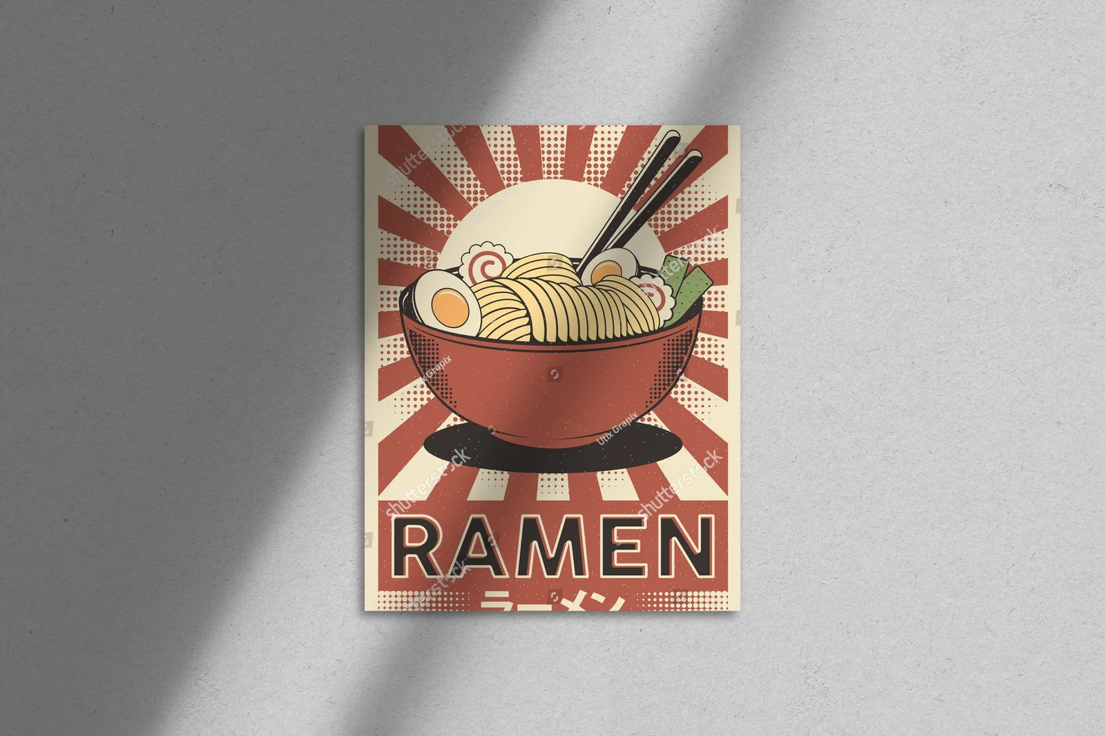 Retro japońska kompozycja ramen w ciepłych odcieniach