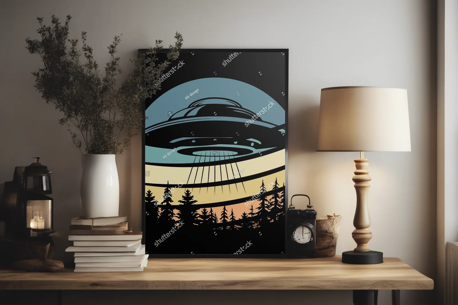 Zabawny retro alien i UFO w stylu vintage